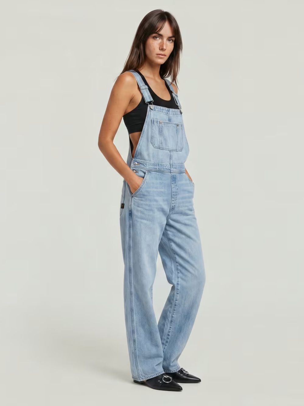 G Star Straight Leg Dungaree in Light Blue Size S